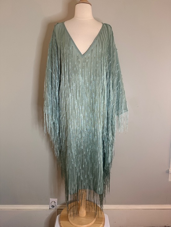 Anthropologie Dresses & Skirts - Anthropologie Sheer Mint Green Caftan Dress with Fringe